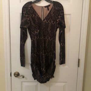 BCBG MaxAzria Long Sleeve Lace Dress | Black/Nude